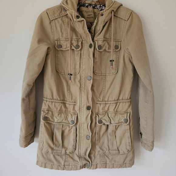 Aeropostale Jackets & Blazers - AEROPOSTALE Khaki‎ Utility Jacket Hooded Parka XS/TP Floral Lined
